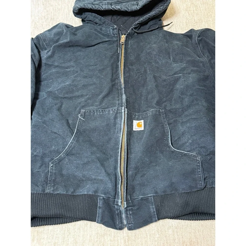 VTG Carhartt J140 BLK Black Duck Jacket USA Quilted Hooded Men's 2XL Union